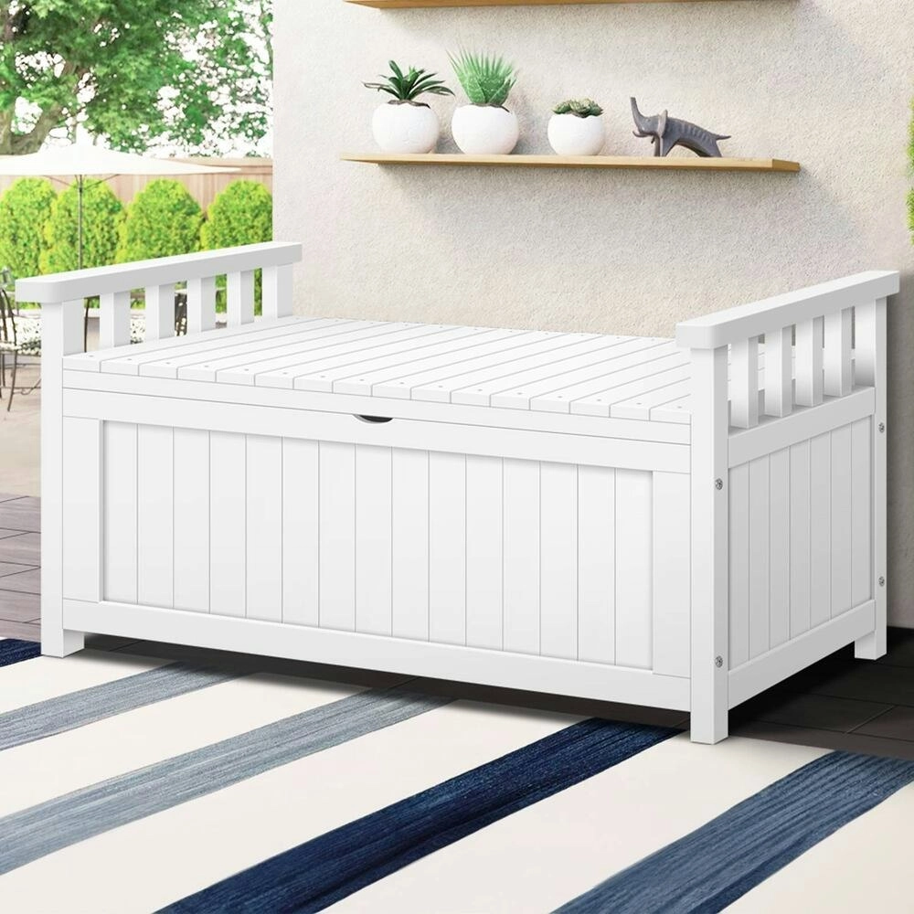 Alfordson Outdoor Storage Box Wooden Bench Chest White L