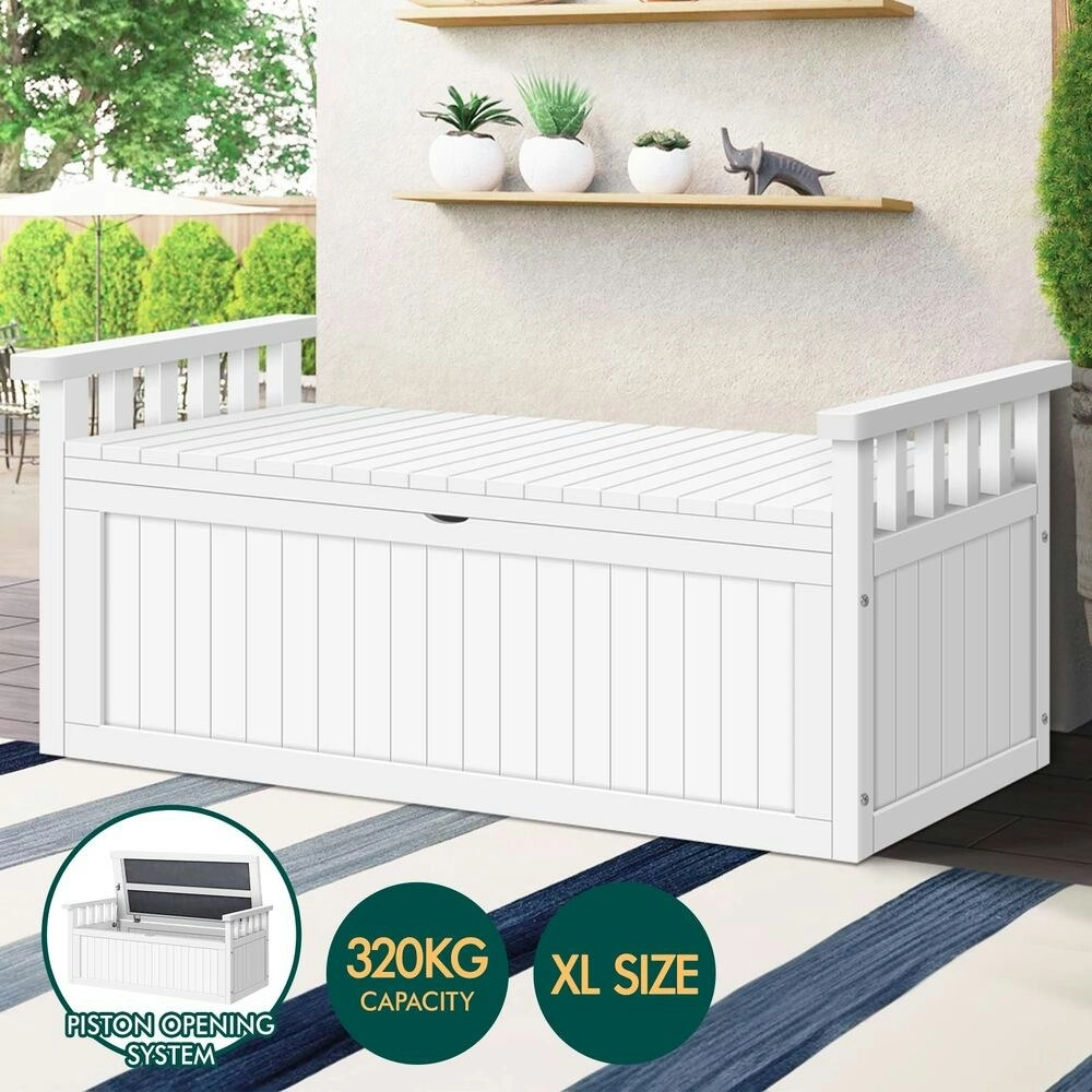 Alfordson Outdoor Storage Box Wooden Bench Chest White XL