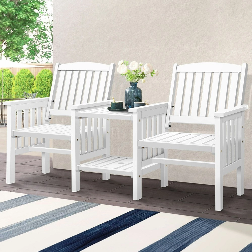 Alfordson Wooden Garden Bench Outdoor Loveseat Patio White