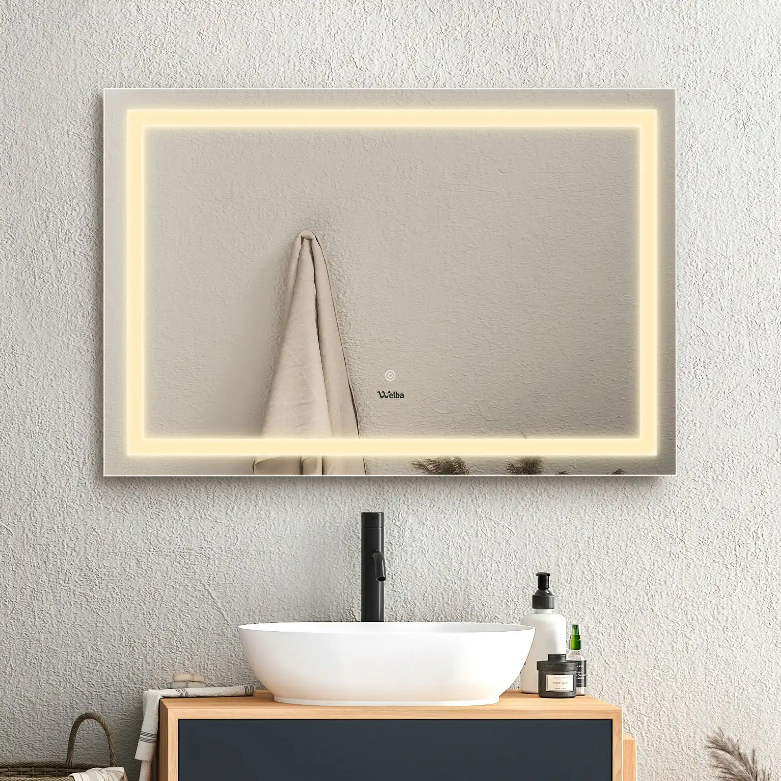 Welba LED Rectangle Bathroom Mirror Smart Anti-fog Makeup Wall Mirrors 100x70cm