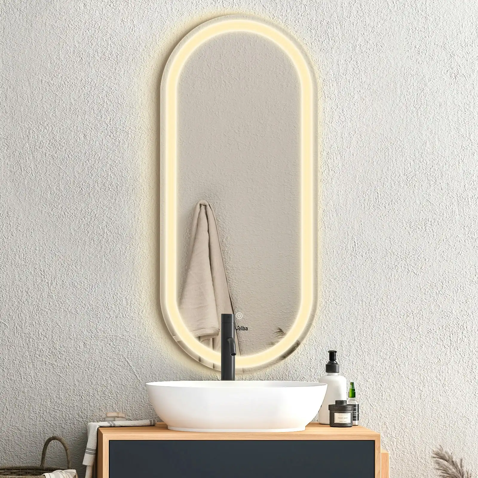 Welba LED Oval Bathroom Mirror Smart Anti-fog Makeup Wall Mirrors Vanity 1000mm