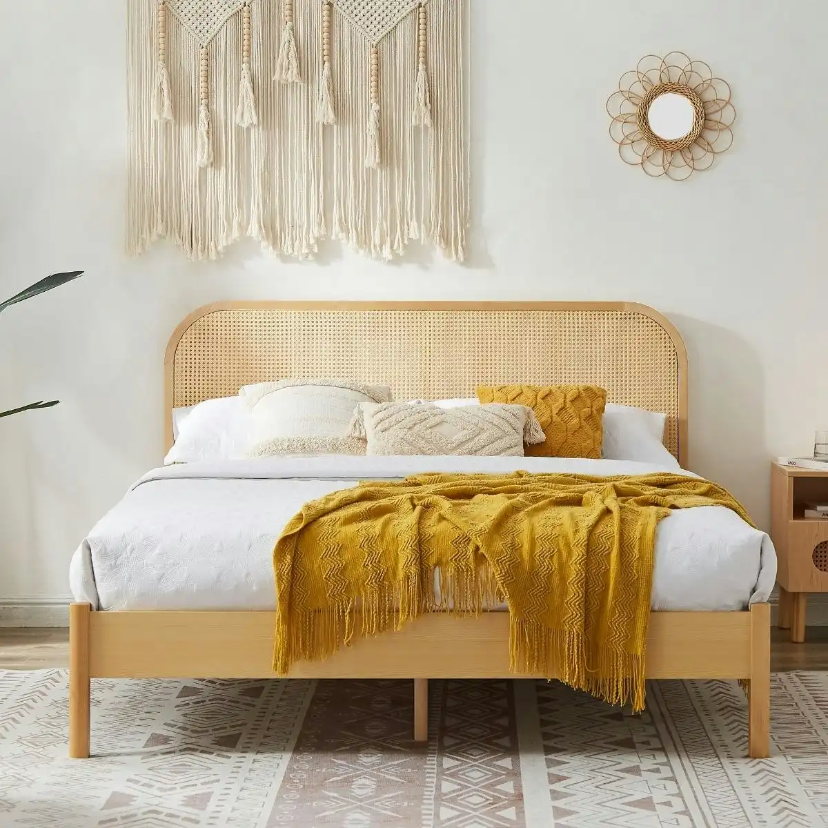 Lulu Bed Frame with Curved Rattan Bedhead