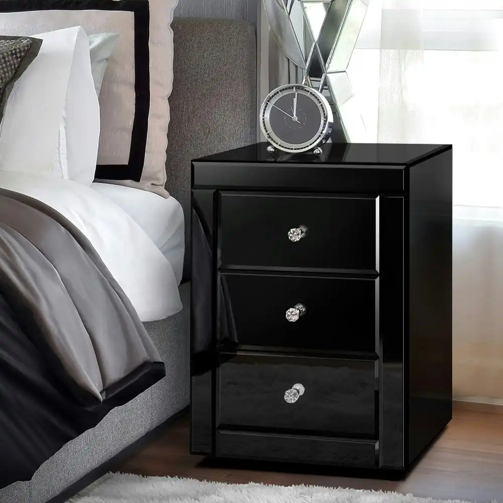 Alfordson Bedside Table Mirrored Black