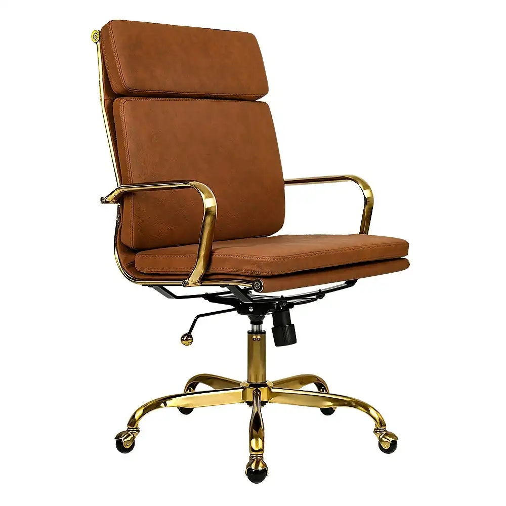 Furb Executive Office Chair Extra Wide Seat Ergonomic High-Back PU Leather Tan