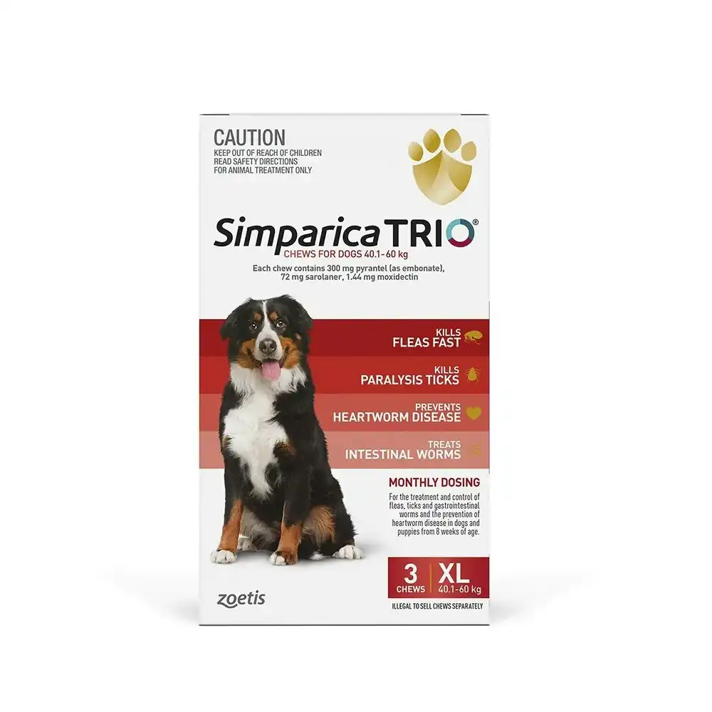 Simparica Trio Red For Extra Large Dogs (40.1-60kg) - 3 Pack, 6 Pack & 12 Pack