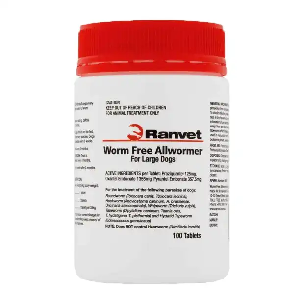 Ranvet Worm Free Allwormer for Large Dogs (25 kg)