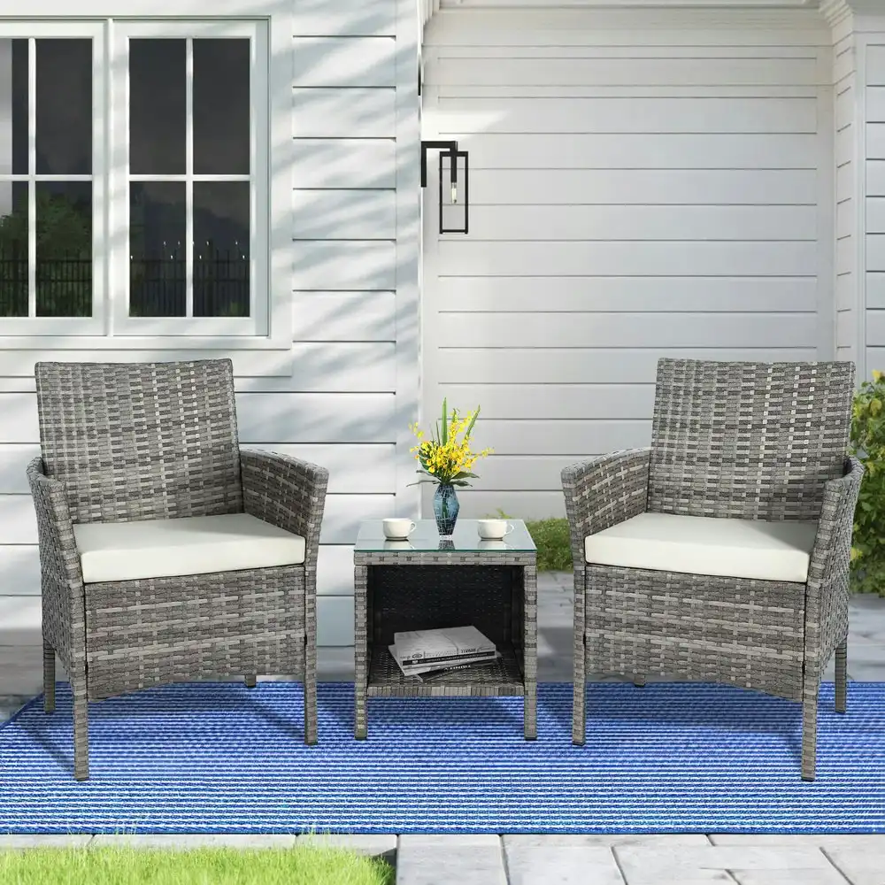 Alfordson Outdoor Furniture 3PCS Bistro Wicker Set Grey