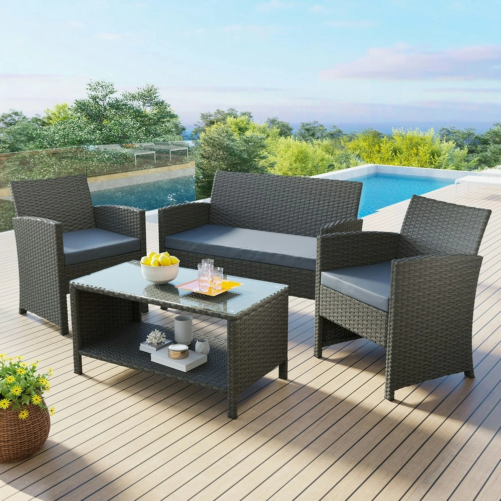 Alfordson Outdoor Furniture 4PCS Patio Wicker Set Dark Grey