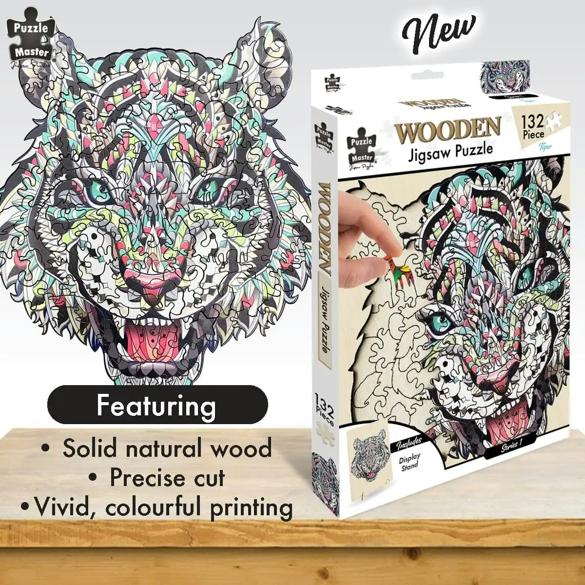 Puzzle Master 132 Piece Wooden Jigsaw Puzzle, Tiger