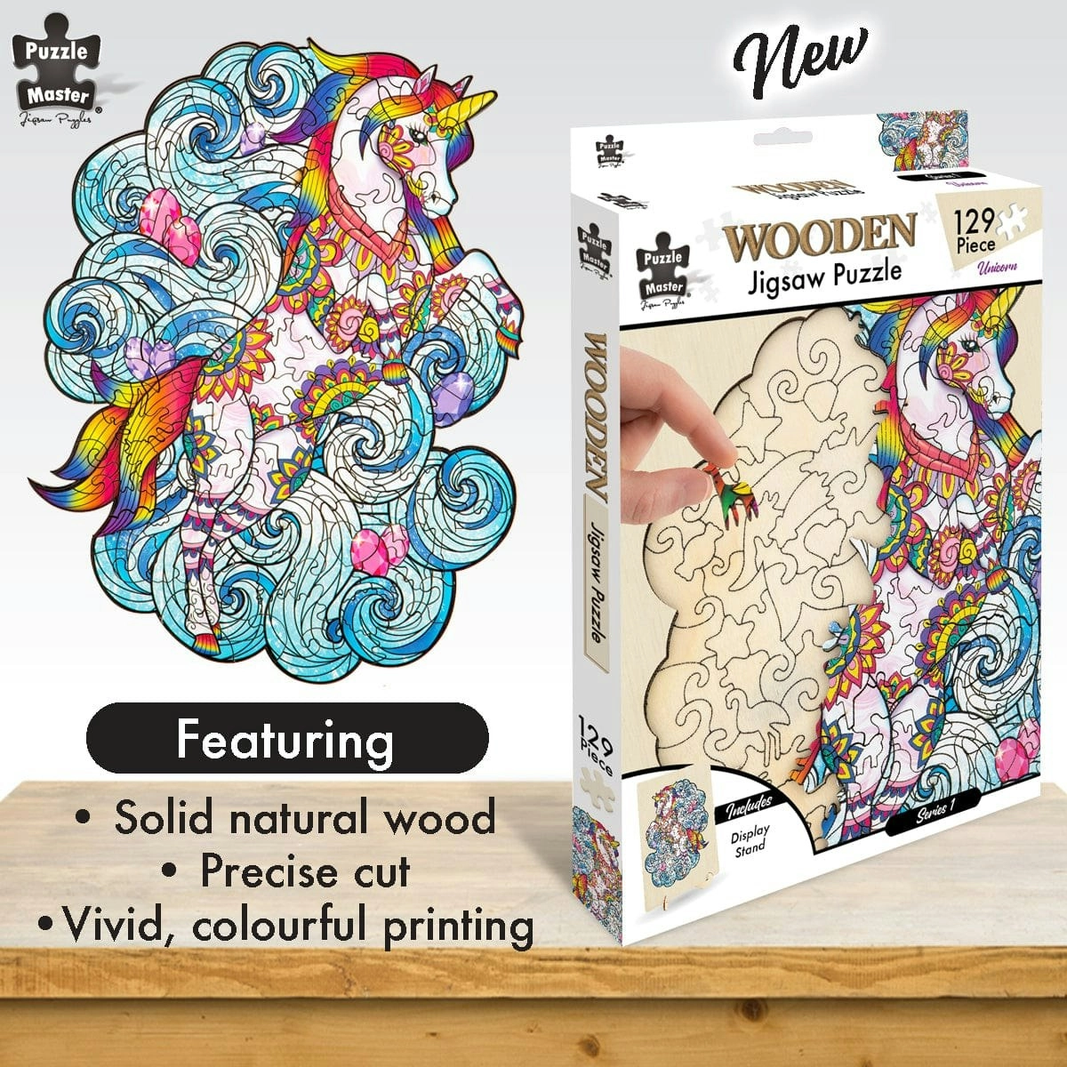 Puzzle Master 129 Piece Wooden Jigsaw Puzzle, Unicorn