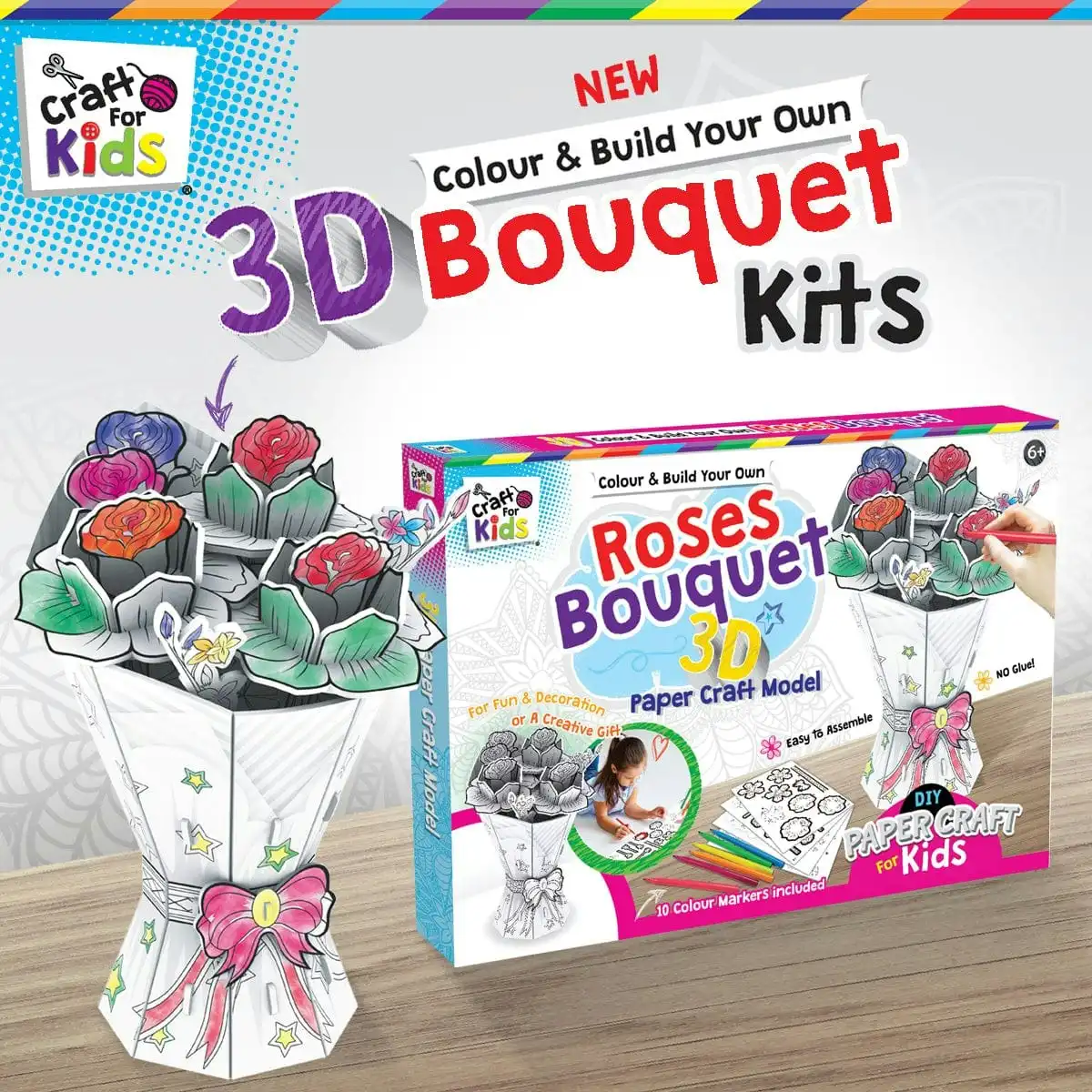 Colour And Build Your Own 3D Roses Bouquet