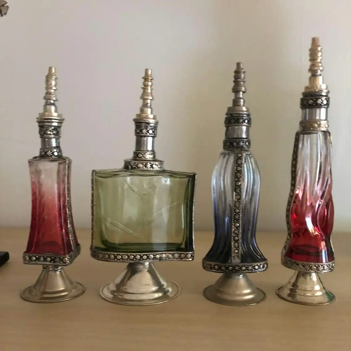 Fez Furniture & Homewares Moroccan Perfume Bottle with Silver Nickel Detail in Clear Glass