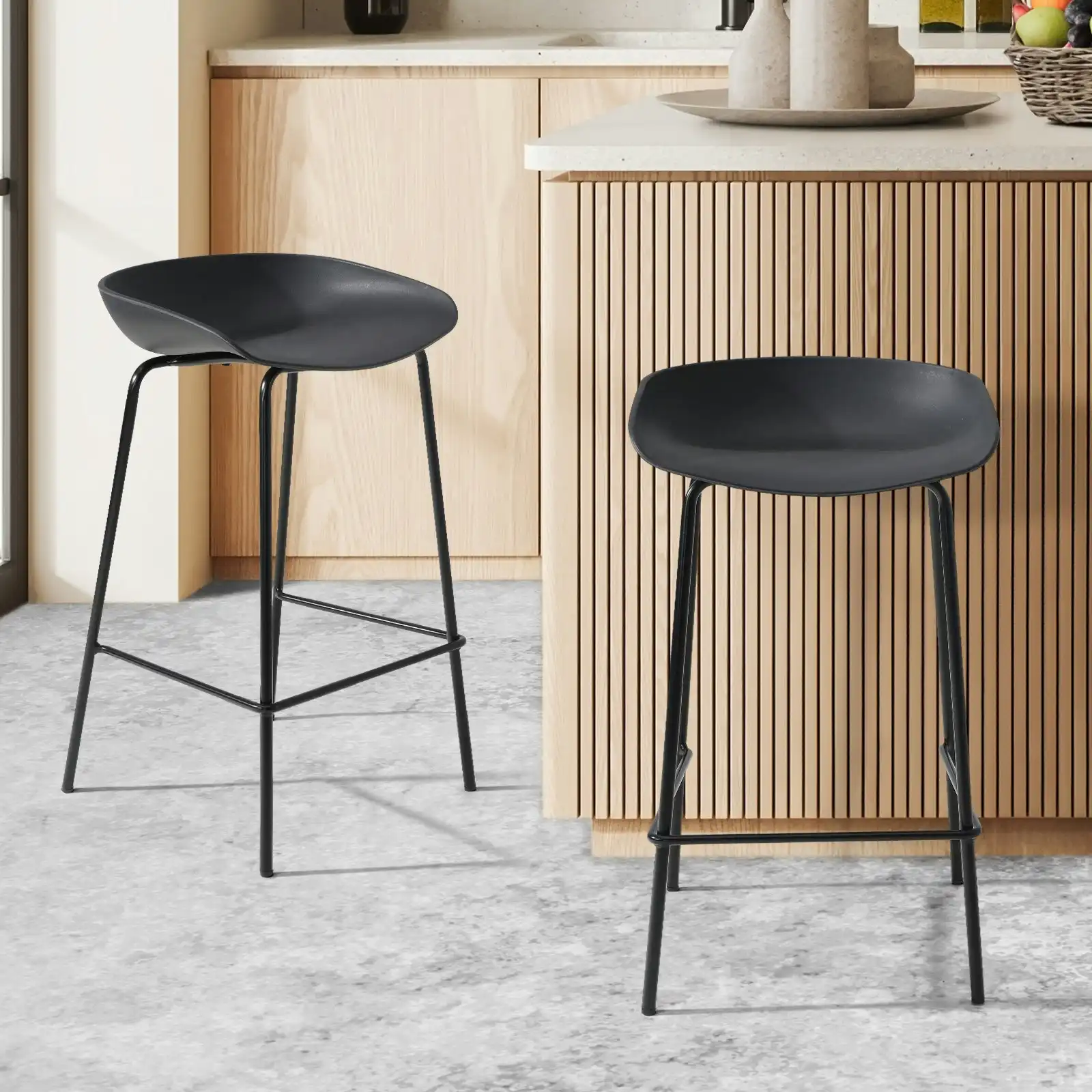 Oikiture 2x Kitchen Bar Stools Stool Dinning Counter Chairs Metal Black
