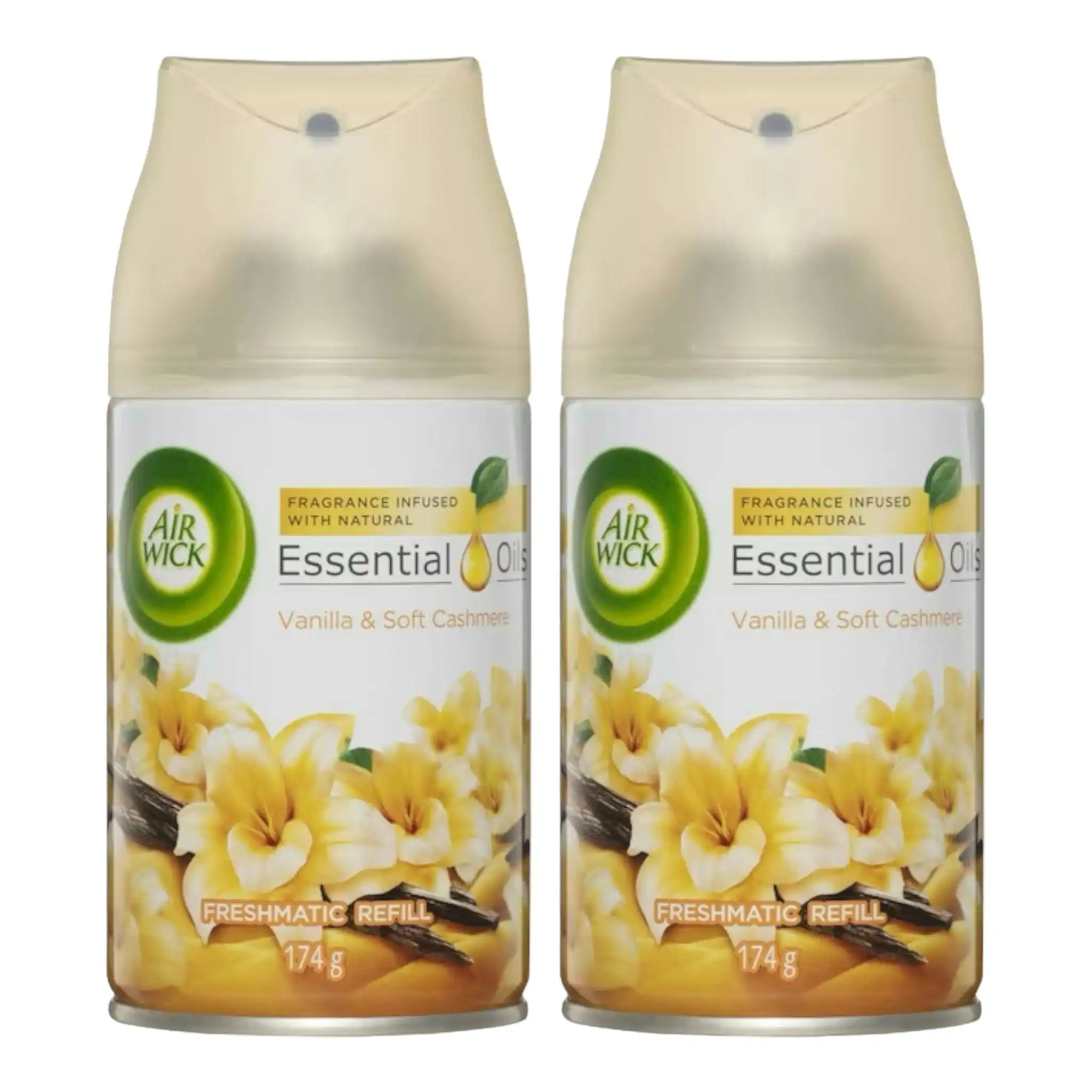 2 Pack Airwick Essential Oil Freshmatic Refill Vanilla & Soft Cashmere 174g