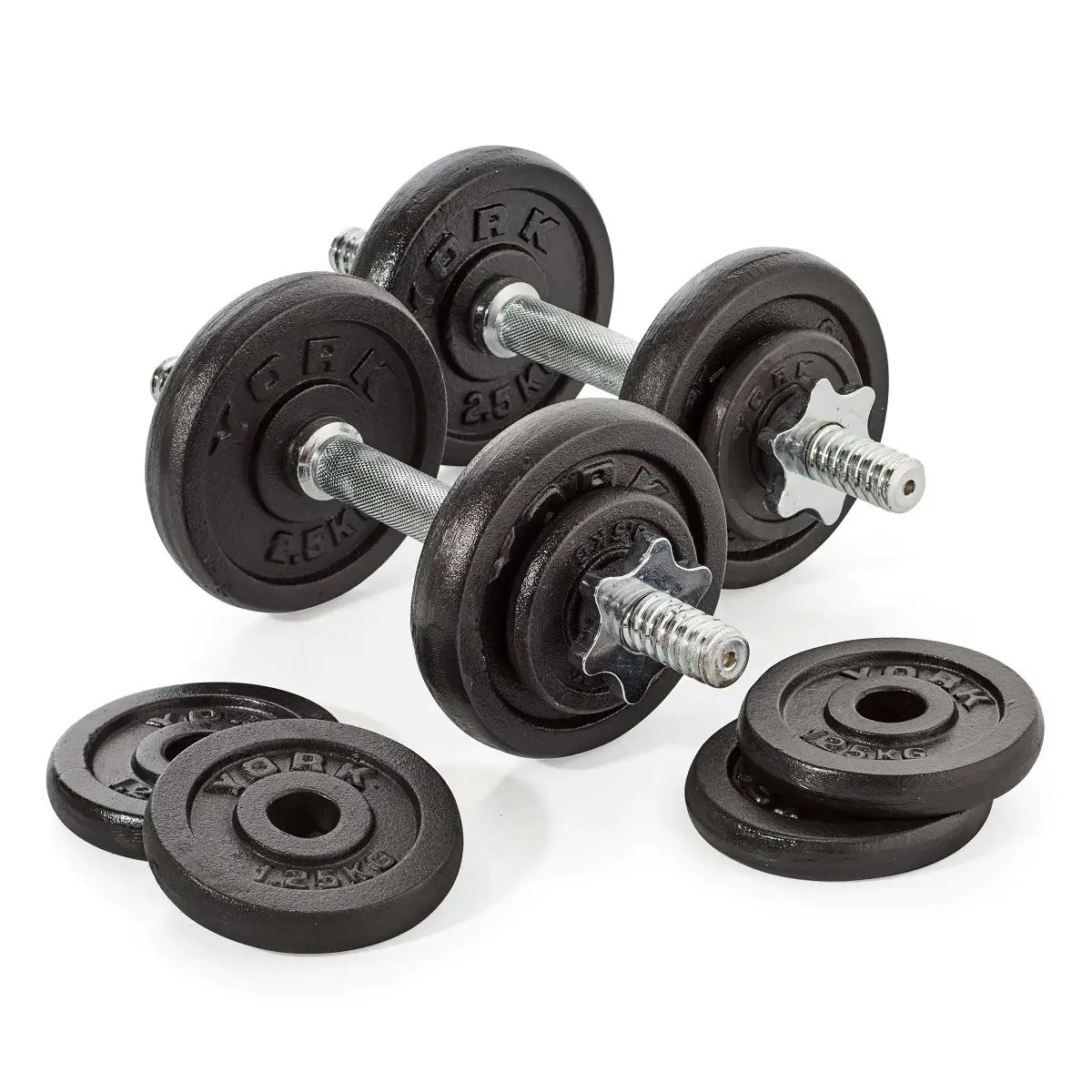 York 20 KG Black Cast Iron Dumbbell Spinlock Set (Chrome Collars)