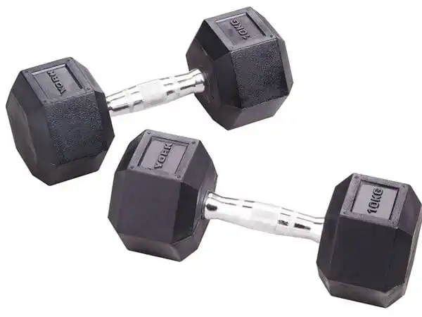 York 27.5kg Rubber Hex Dumbbell