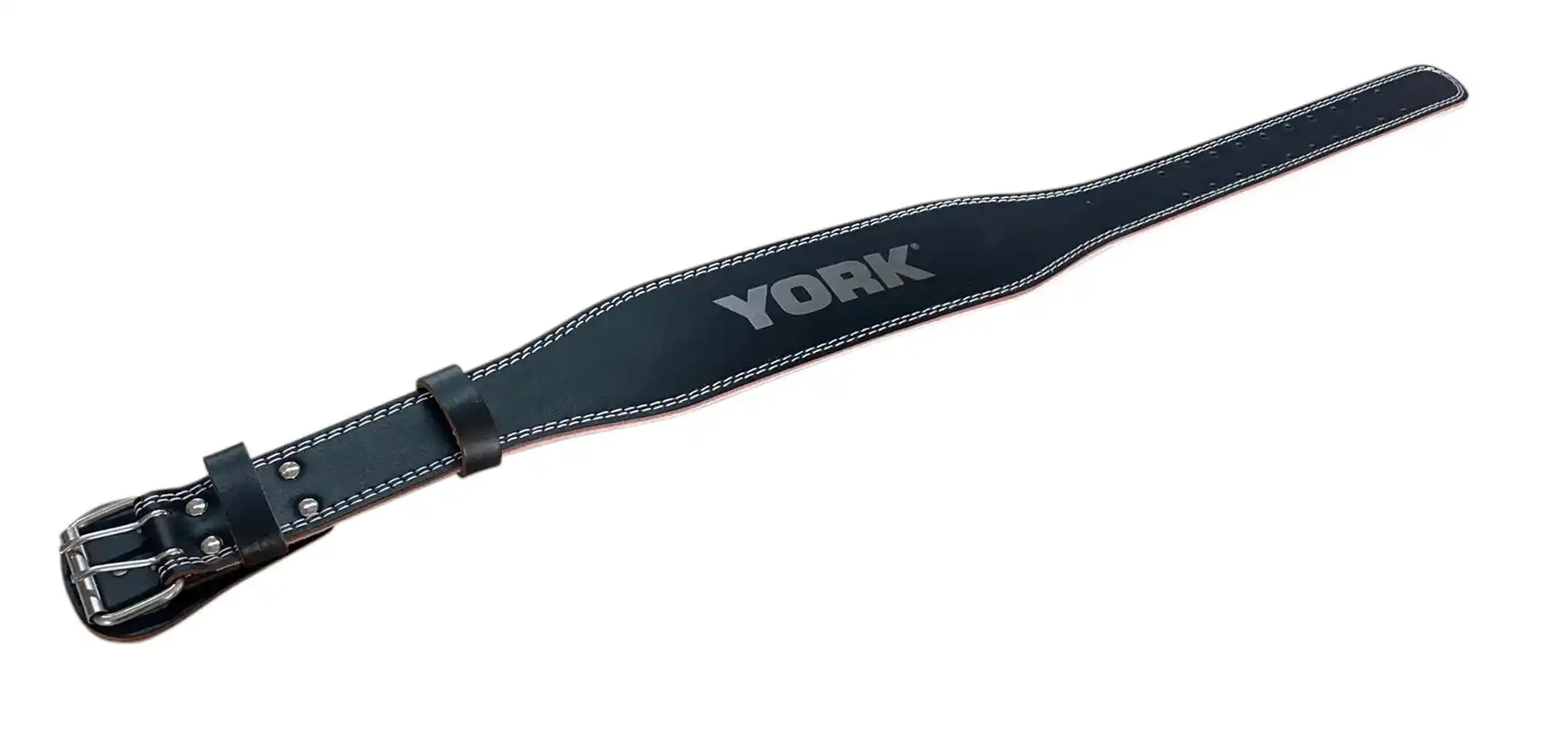 York Fitness Black Split Leather Belt / Double Stitched - S