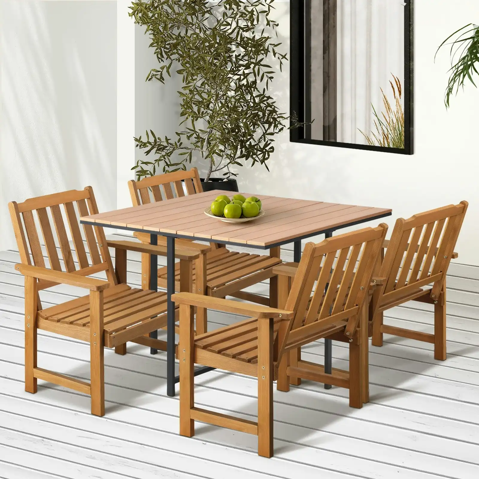 Livsip 4 Seater Outdoor Dining Set Furniture Table & Wood Chairs Patio Setting