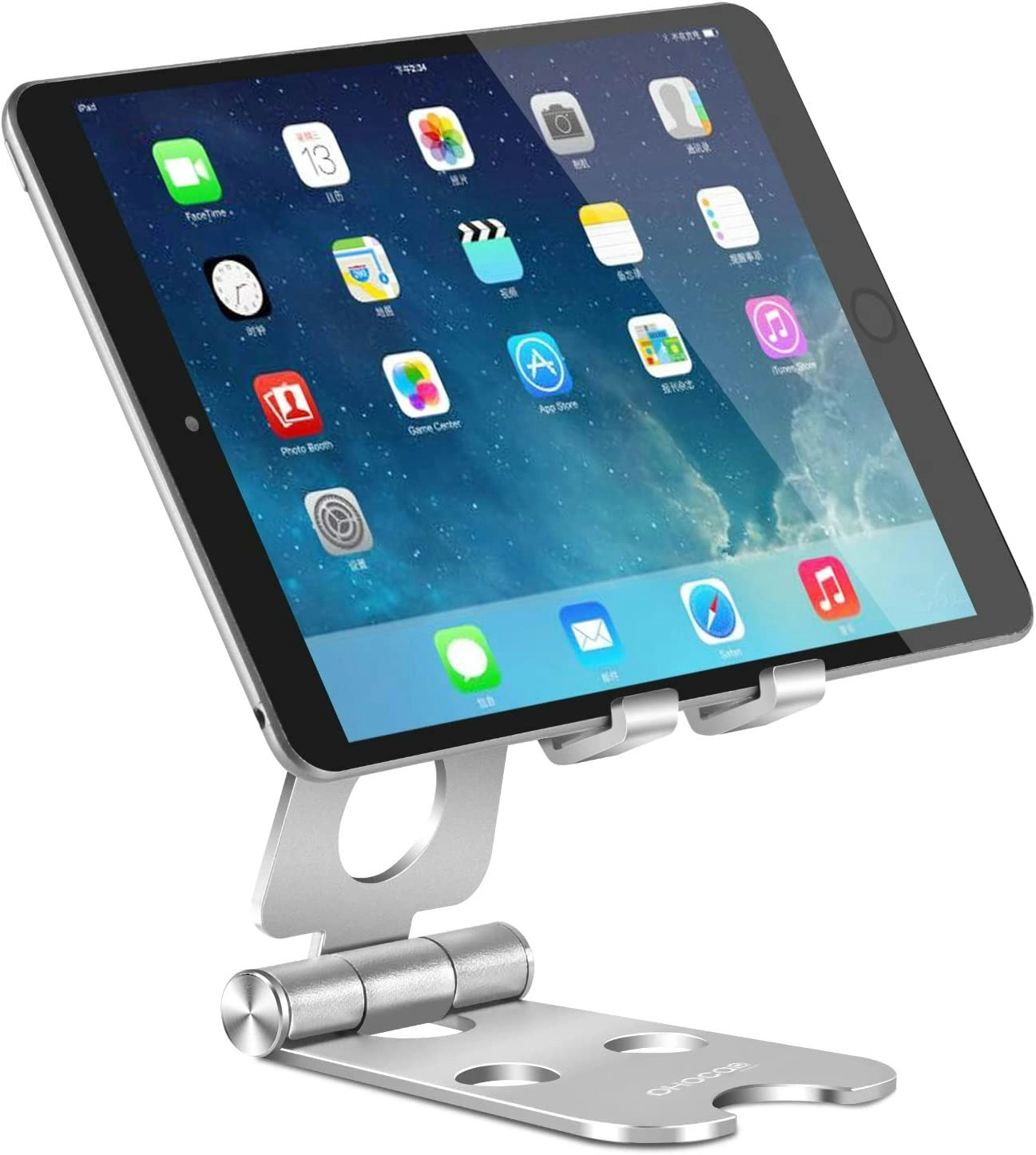 Adjustable Tablet Stand, Desktop Phone Holder Aluminum Portable Mounts Anti-Slip Base iPad iPhone Samsung LG Tablets Mobile Phones Silver