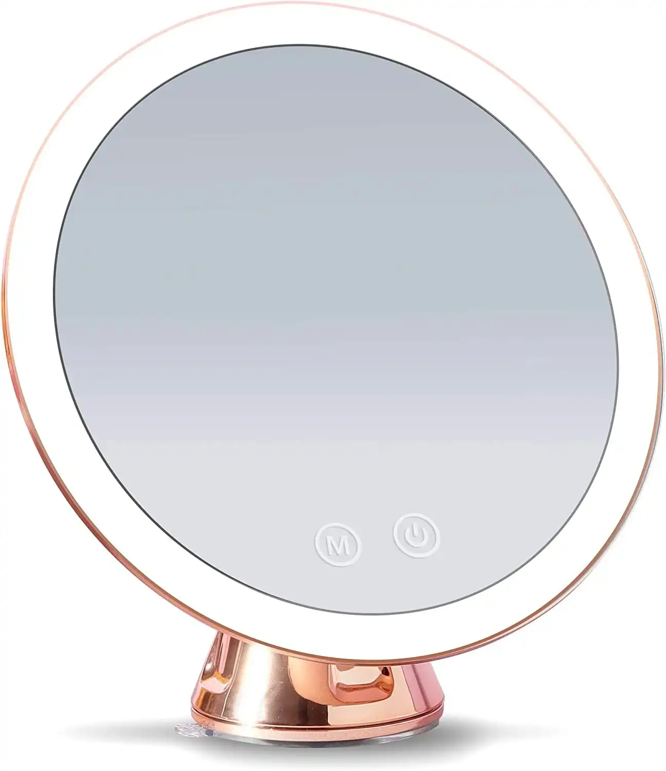 10X Magnifying Makeup Mirror LED Lighted Rechargeable, 3 Light Settings, Suction Mount, 20cm Wide Rose Gold
