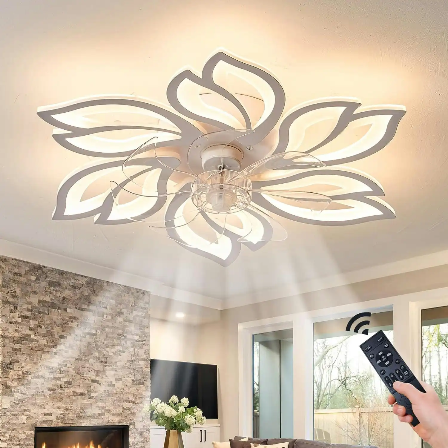 Modern Ceiling Light Fan Low Profile 65cm White