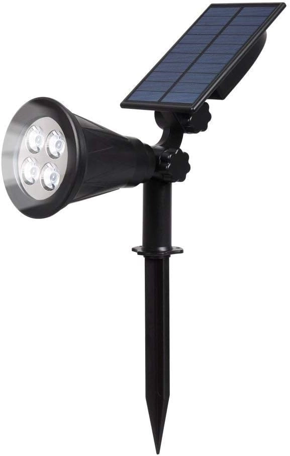 Outdoor Solar Lights 4 LED Garden 2-in-1 Spotlights Auto On/Off 180Ã‚Â° Adjustable White Light 6000K