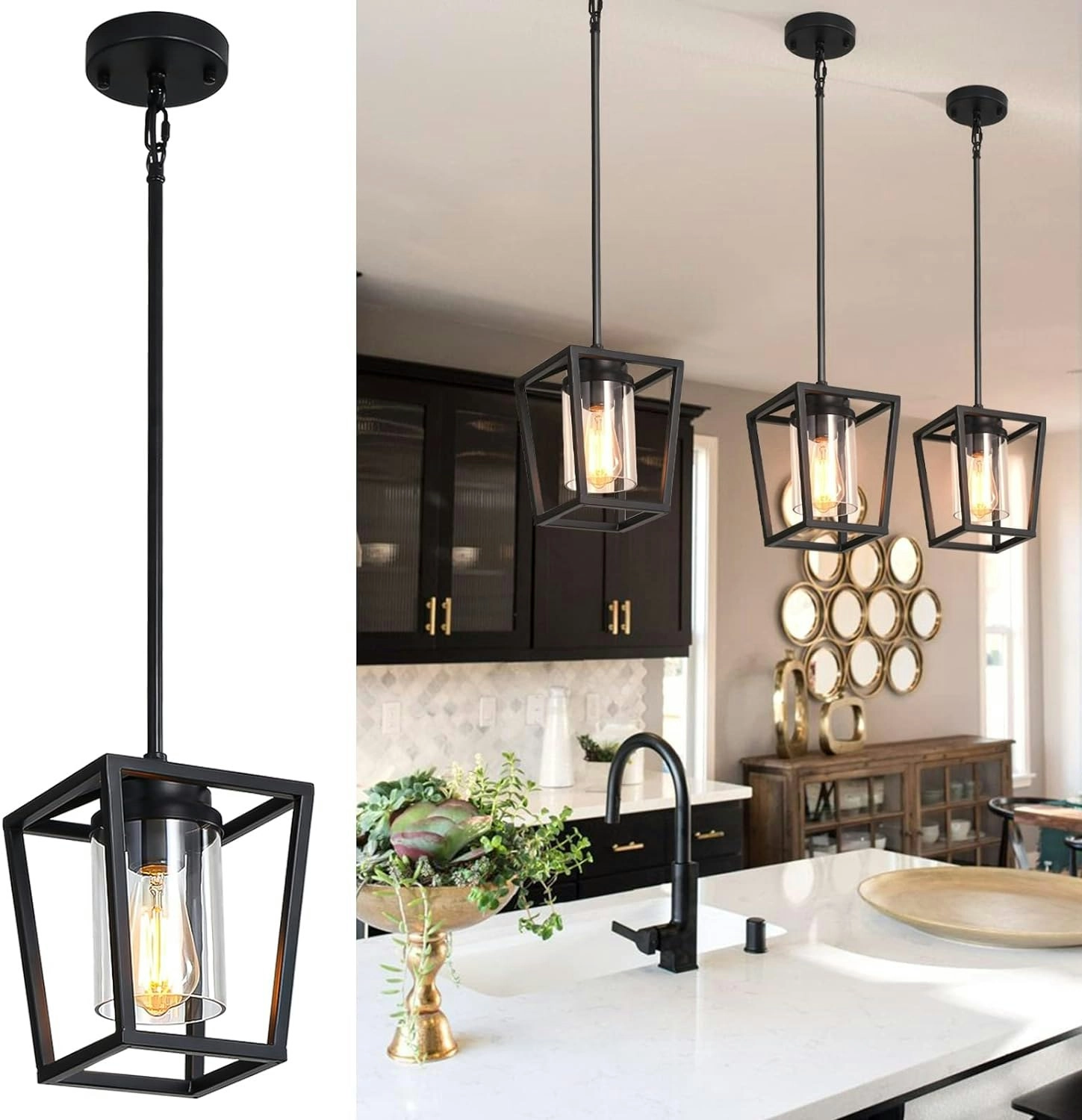 Pendant Lighting Kitchen Island Black Glass Cage