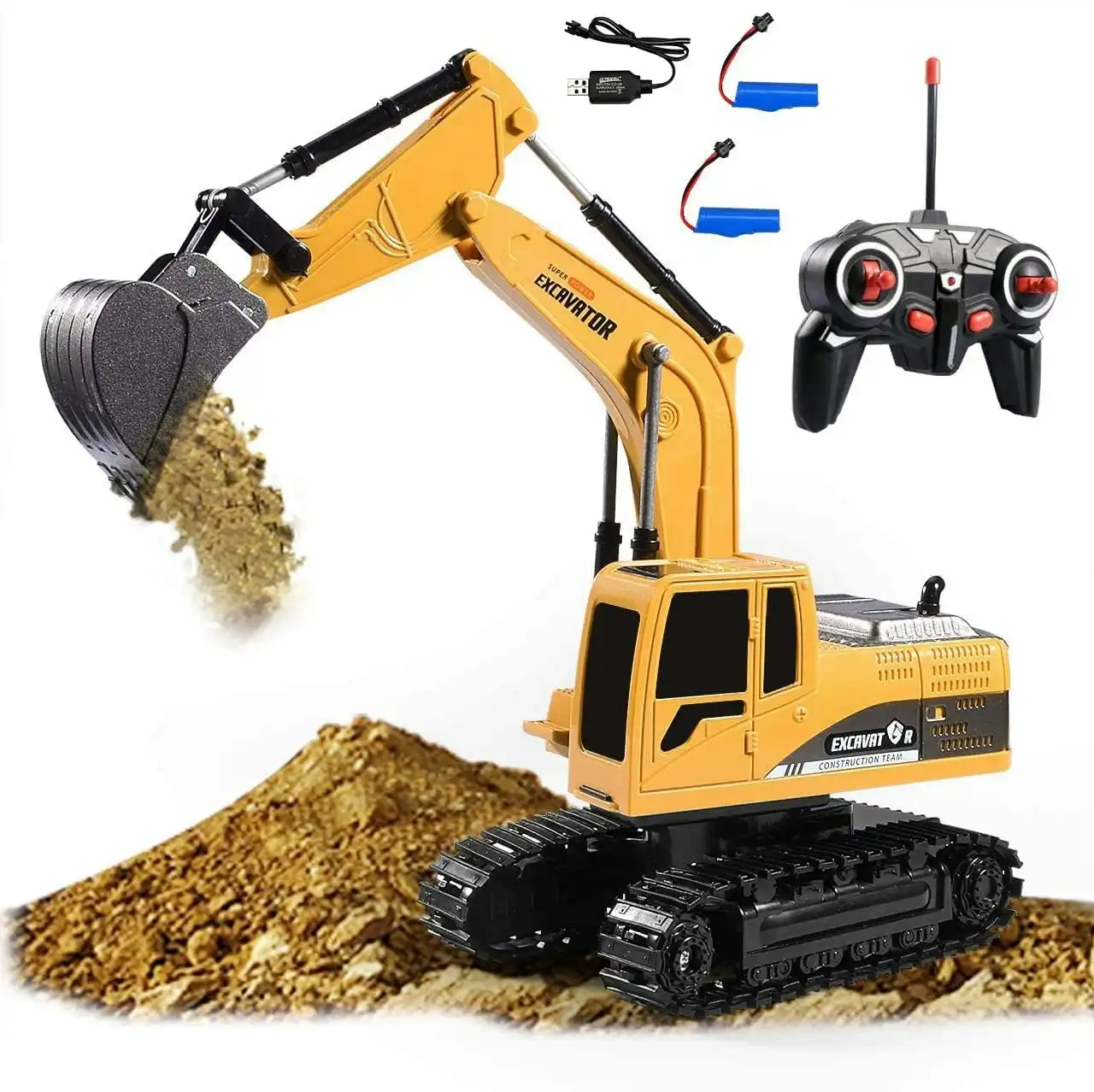 Remote Control Excavator Truck, 6 Channel Full Functional Rechargeable RC Toy Truck, 1/24 Scale