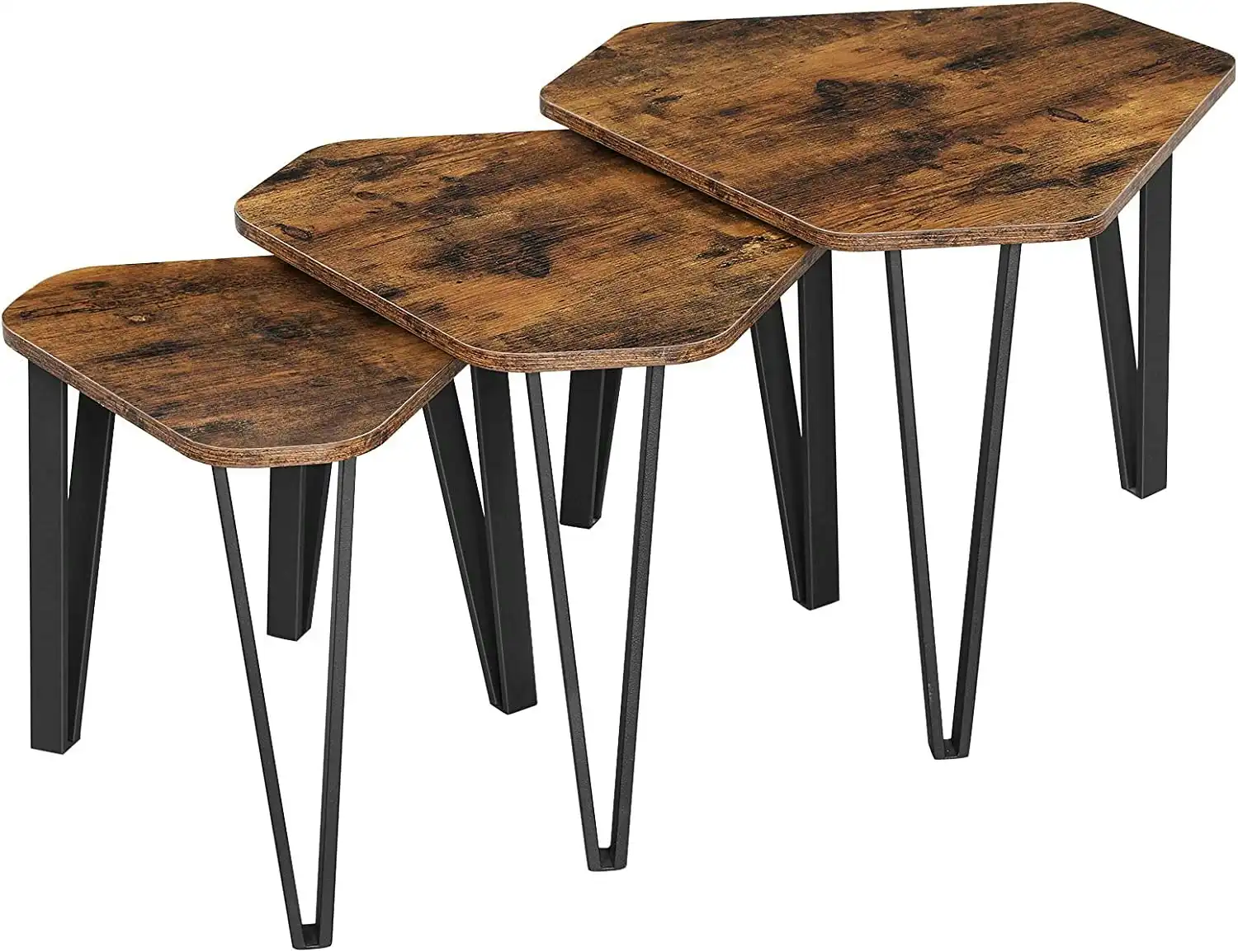 Rustic Brown and Black Nesting Coffee Table Set - 3 Sturdy and Easy to Assemble End Tables