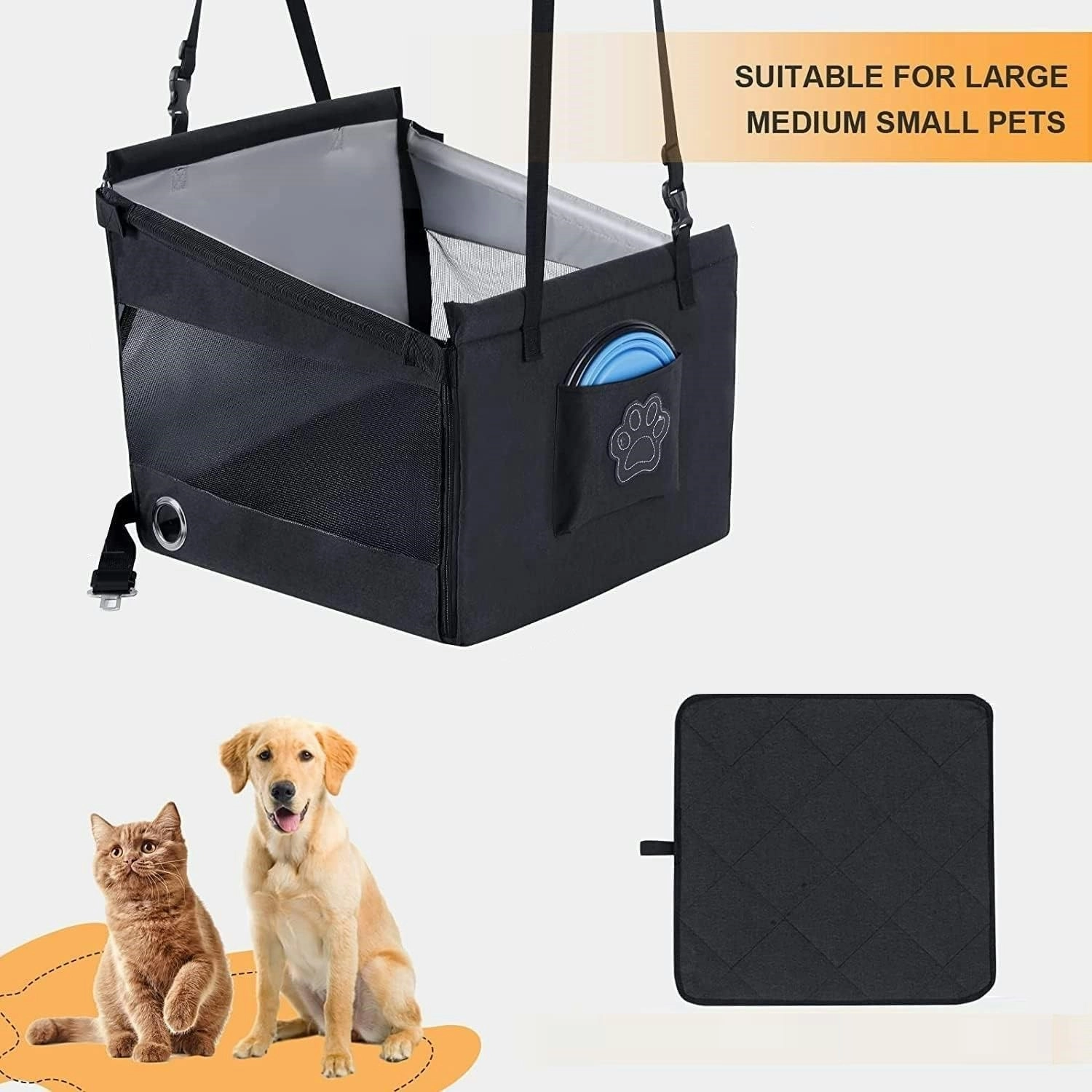 Dog Car Seat for Pet Travel, Waterproof Pad, Hammock,Harness Hook