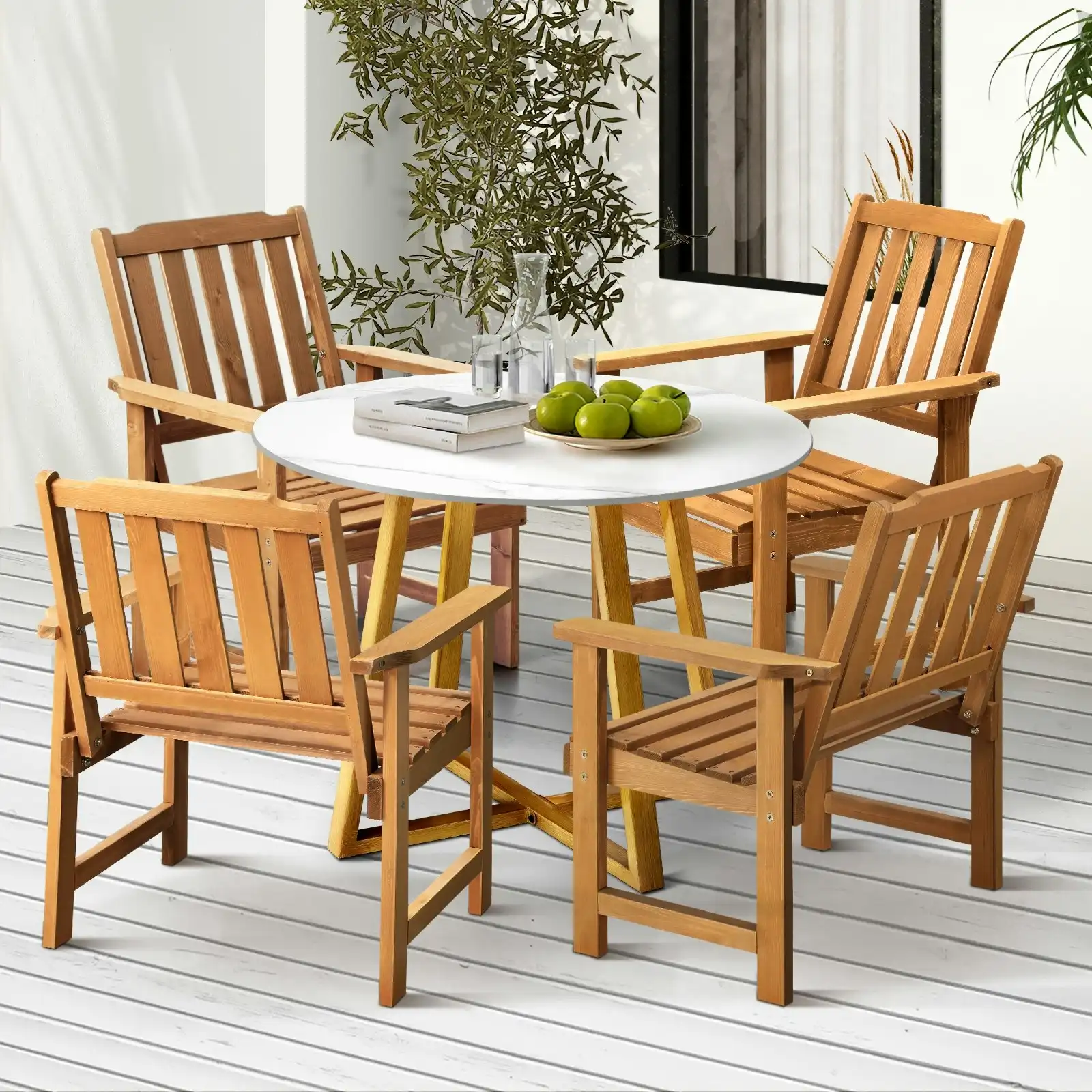 Livsip Outdoor Patio Set Solid Wood Chair and Table 5PC Furniture Dining Setting