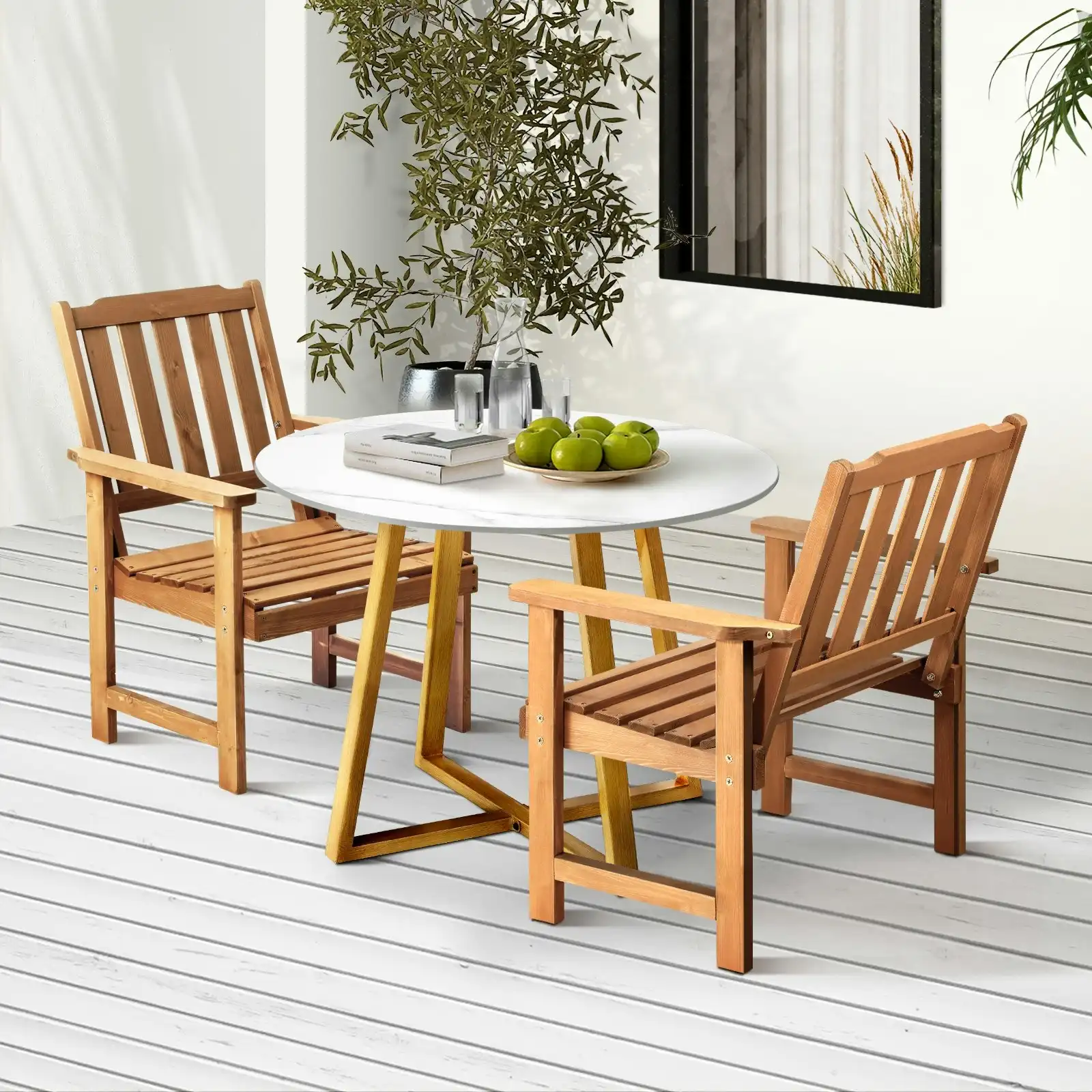Livsip Outdoor Patio Set Solid Wood Chair and Table 3PC Furniture Dining Setting