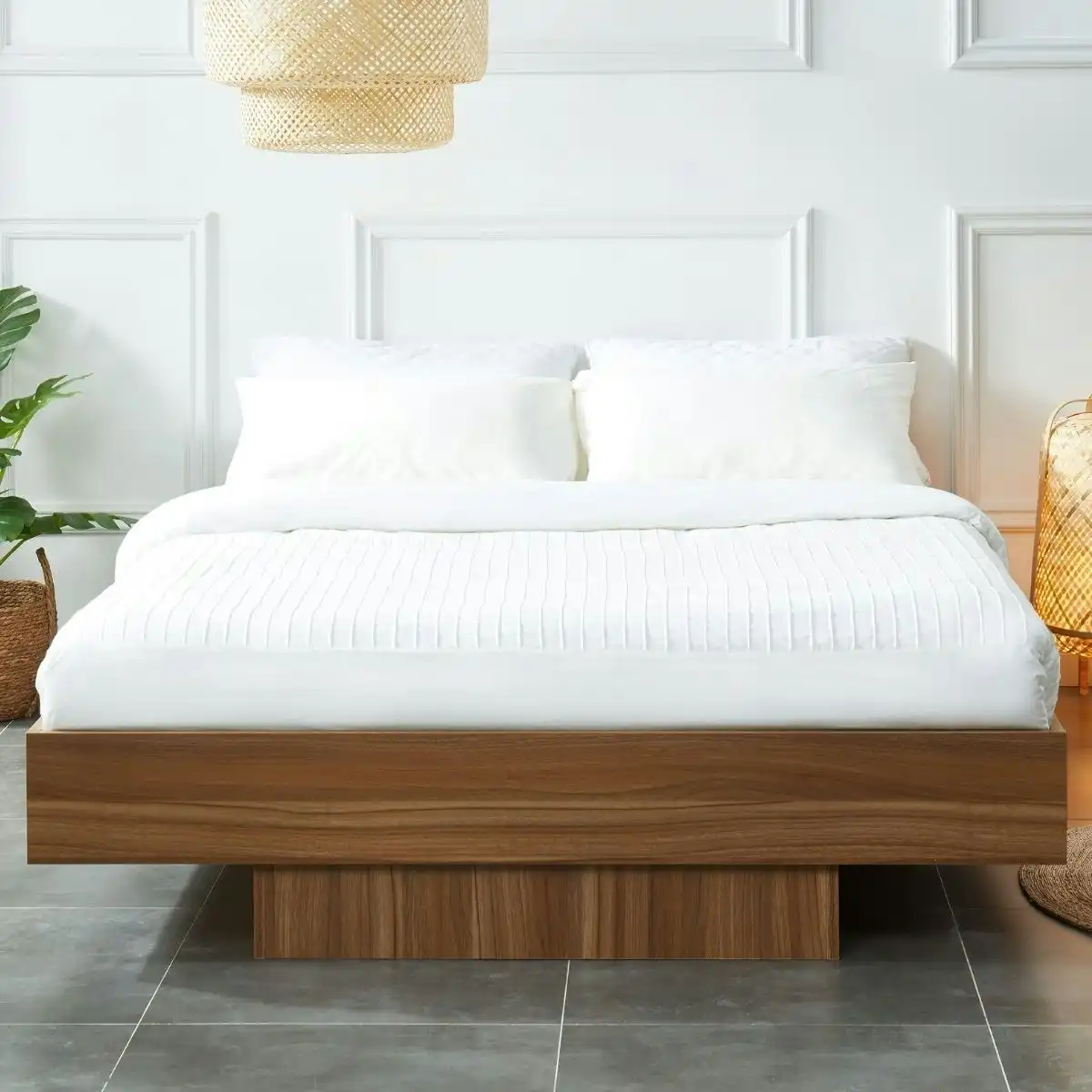 Walnut Wood Floating Bed Base