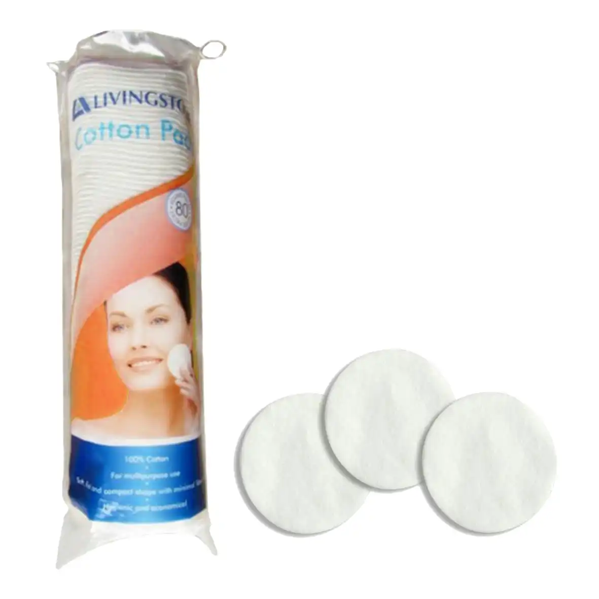 Livingstone Cosmetic Pad Round Cotton with Semi Sealed Edge White 80 Bag