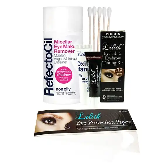 Livingstone At-Home Lash/Brow Tint Kit With Brown Tint + Eye Protection Papers + Cotton Tip Applicators + Eye Makeup Remover