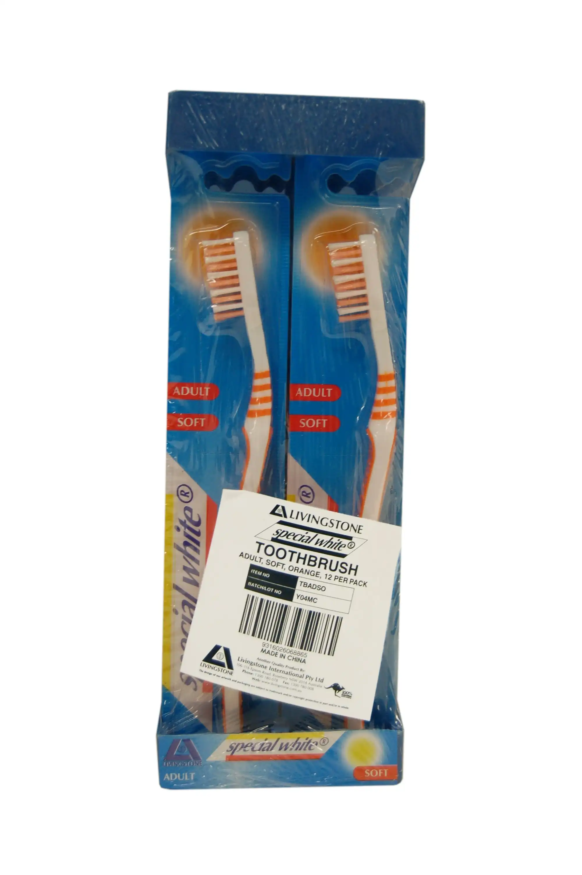 Livingstone Special White Toothbrush Adult Soft Bristles Orange 12 Pack