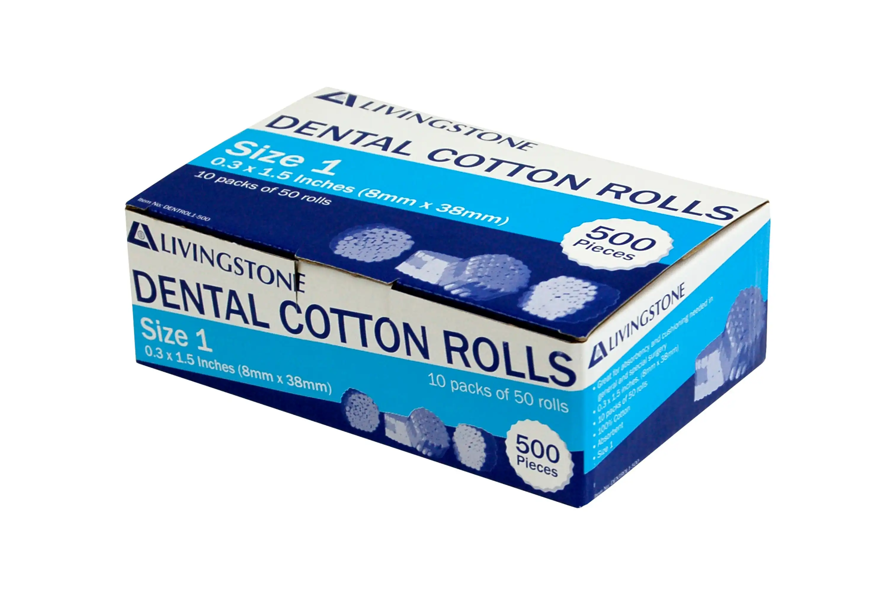 Livingstone Dental Cotton Roll 0.3 x 1.5 Inches Size 1 50 Pack x10
