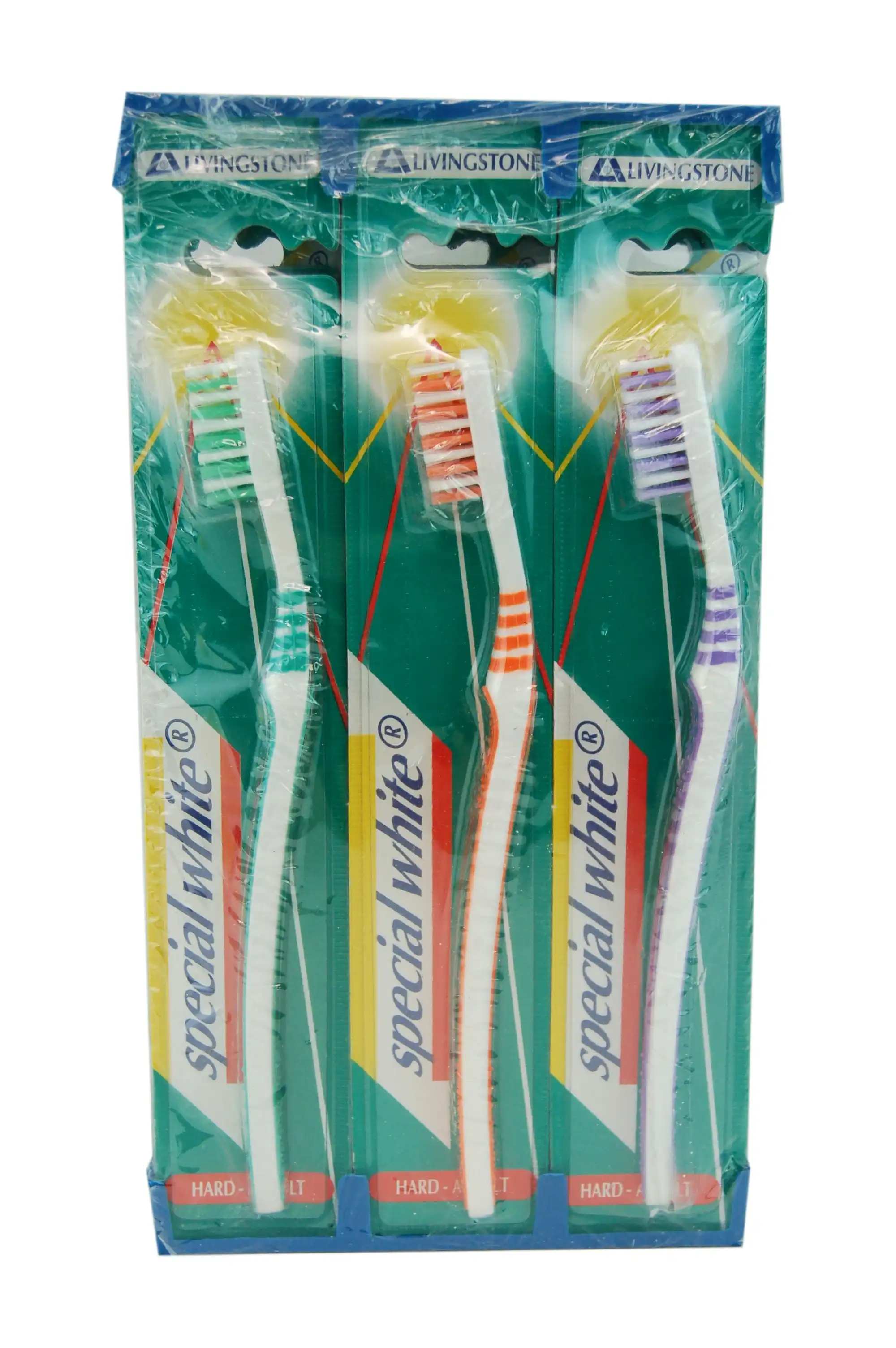 Livingstone Special White Toothbrush Adult Hard Bristles Assorted Colours 12 Pack
