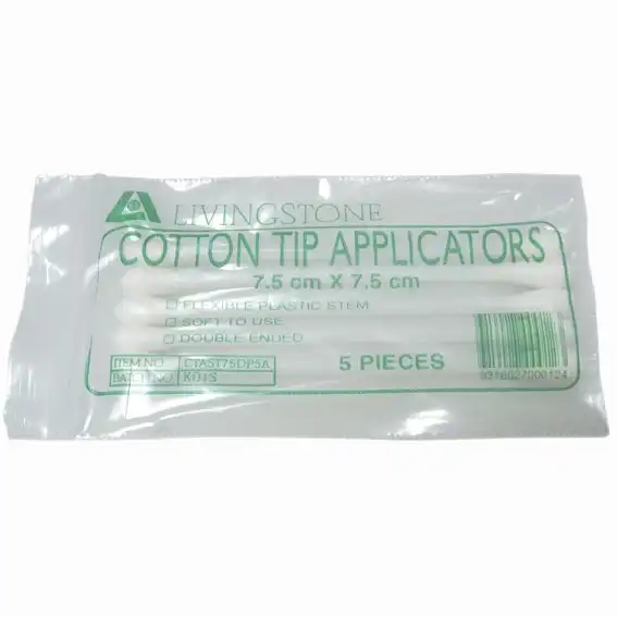 Livingstone Cotton Tip Applicator Double Tipped Plastic Stem 7.5cm 5 Pack x300