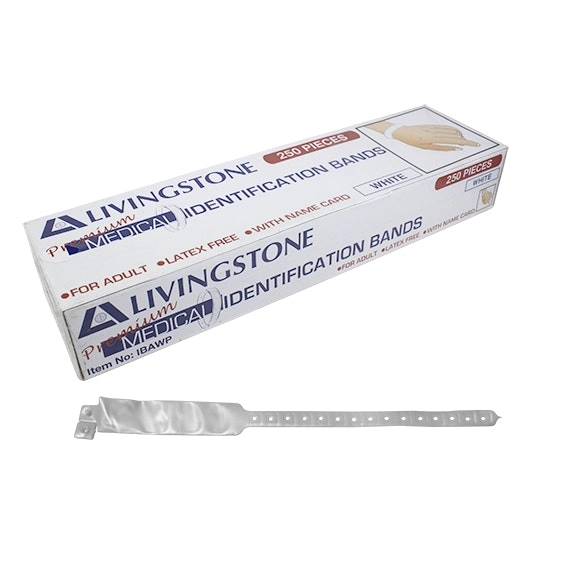 Livingstone Premium Personal Identification ID Bands Adult with Name Card White 250 Box