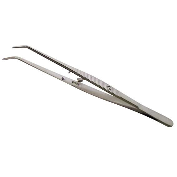 ASA Dental College Locking Tweezer Forceps, 15cm, Angled with Pin and Lock, Serrated, Stainless Steel Each