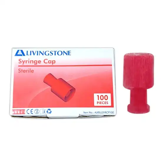 Livingstone Syringe Nozzle Closure Tip Cap Sterile Red Plastic 100 Box