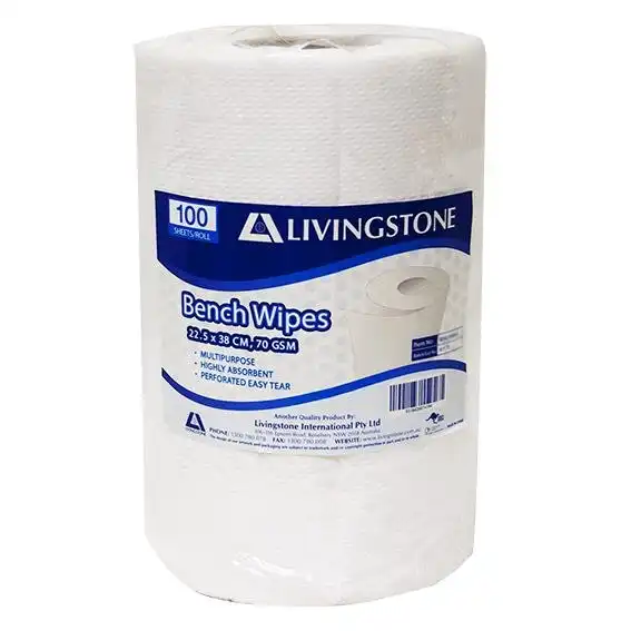 Livingstone Bench Wipe and Hand Towel 23x38cm 38m 100 Roll HACCP Certified