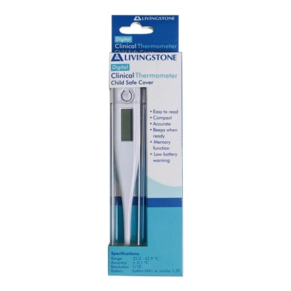 Livingstone Digital Clinical Thermometer with Beeper Memory and Child Safe Cover 32 to 42.9 Degree Celsius TGA 346532