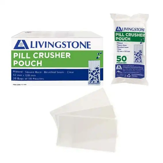 Livingstone Medicine Pill Crusher Pouch Ribbed Bevelled Seam Clear 52 x 120mm 1000 Box