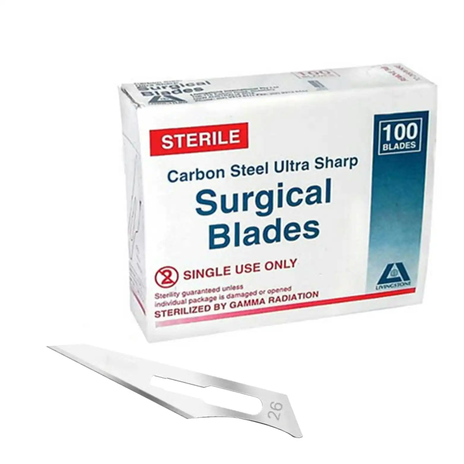 Livingstone Surgical Scalpel Blade Size 26 Carbon Steel Sterile 100 Box