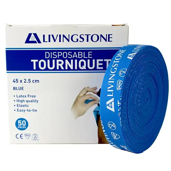 Livingstone Disposable Tourniquet 45 x 2.5cm Blue Colour Latex Free 50 Box