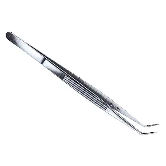 Livingstone College Dental Tweezers Forceps 20cm Angled with Pin and Safety Lock Serrated Stainless Steel