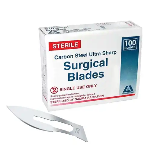 Livingstone Surgical Scalpel Blade, Size 23, Carbon Steel, Sterile, 100/Box