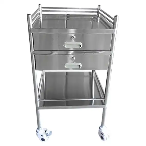 Livingstone Stainless Steel Trolley 490L x 490W x 900Hmm with Two Drawers Top and Bottom 33.5L x 25.5W x 9.5Hcm